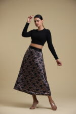 Black N Nude Floral Print Glossy Skirt - Image 2