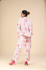 Baby Pink Floral Printed Yolk Cut Work Soft Cotton Kurthi Set - Image 3
