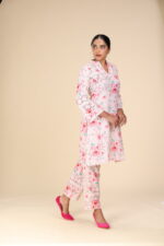 Baby Pink Floral Printed Yolk Cut Work Soft Cotton Kurthi Set - Image 2