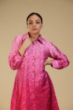 Singapore Satin Shaded Floral Self Embellished Shirt Dress - Image 5