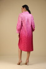 Singapore Satin Shaded Floral Self Embellished Shirt Dress - Image 3