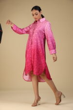 Singapore Satin Shaded Floral Self Embellished Shirt Dress - Image 2